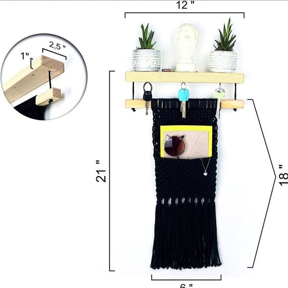 Floating Shelf with Black Macrame Tassel - Picture 2 of 4